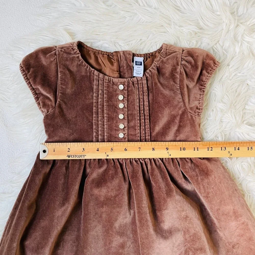Gap Baby Dress 5Toddler Velvet Brown Short Sleeve‎ Button Front Pleated Classic